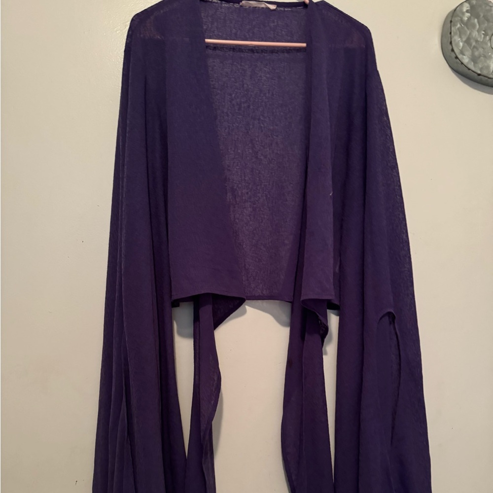 Purple extra long sleeved tie front blouse